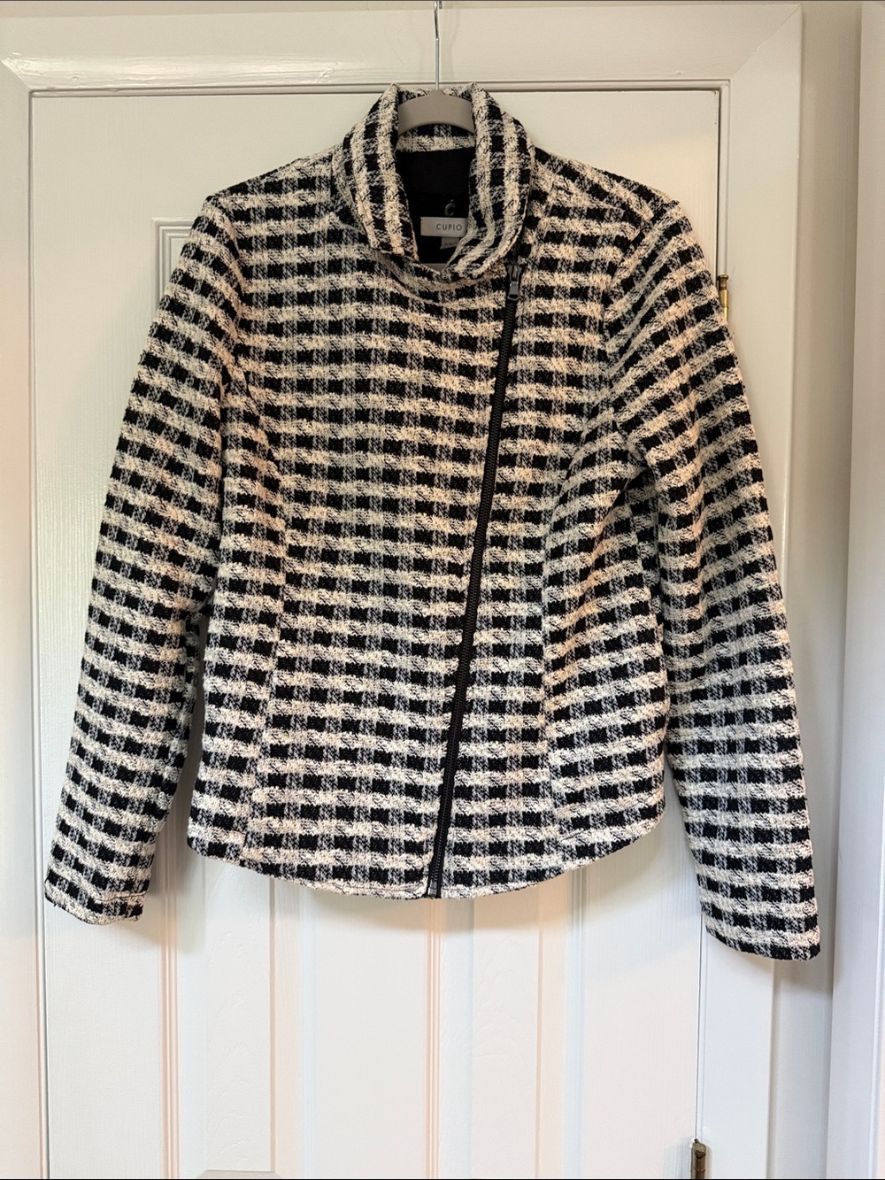 Cupio Black and White Checked Tweed Zip Jacket